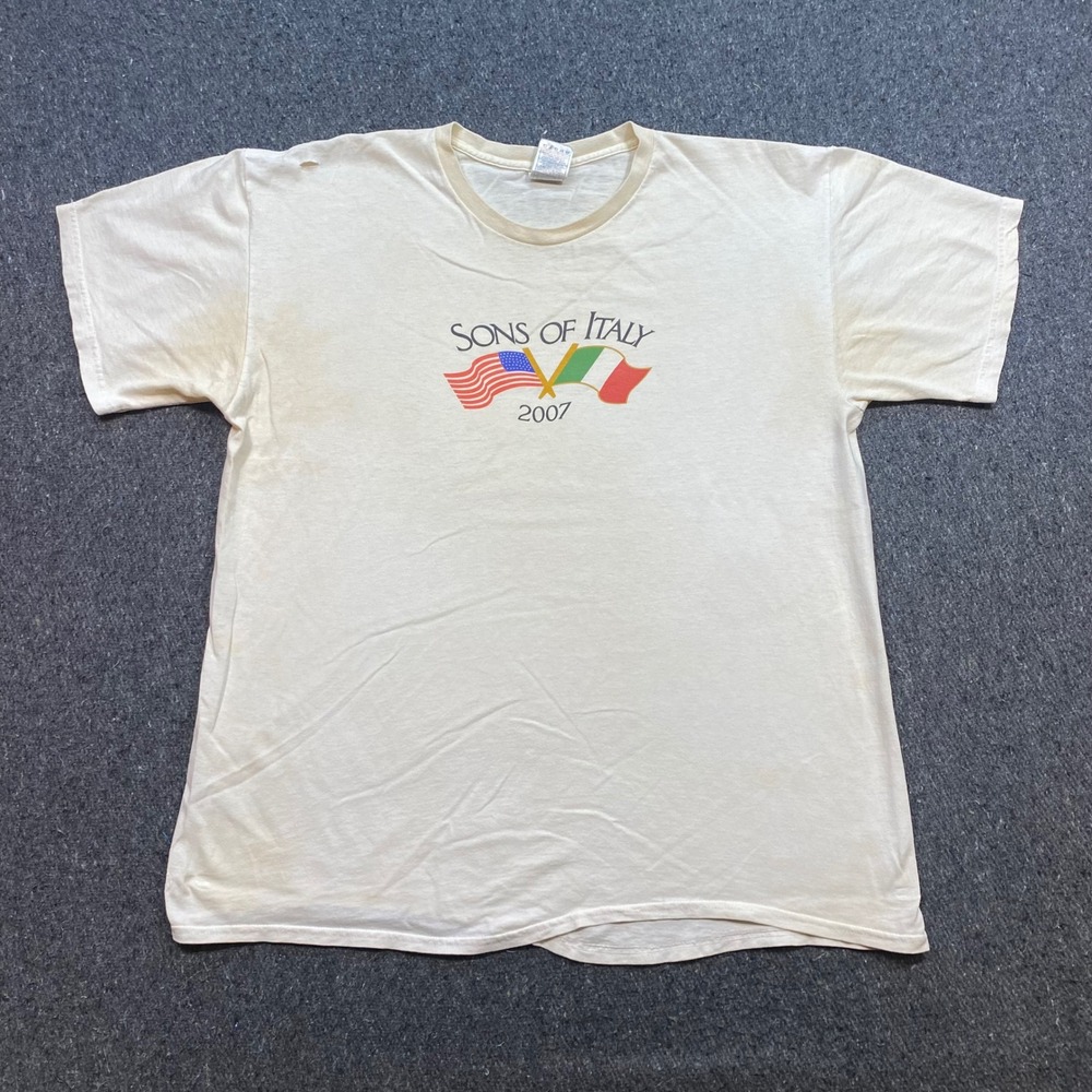 Sons of Italy TShirt Sz XL Mens White Grunge 2007 Heritage Distressed Graphic